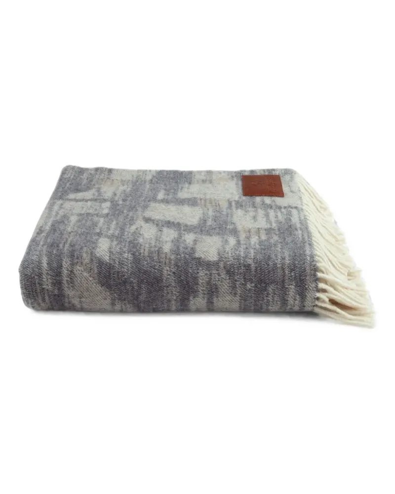 Roberto Cavalli Home fringe-trim wool blanket - Grau Grau