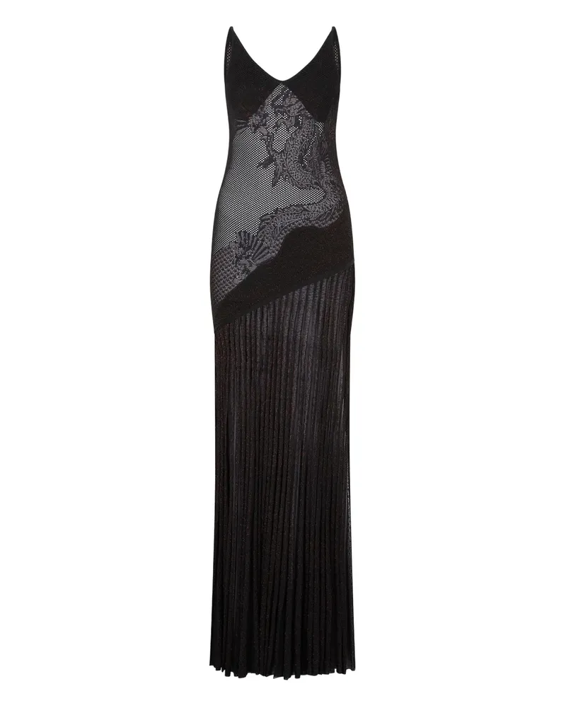Roberto Cavalli Faltenkleid mit Drachenmuster - Schwarz Schwarz