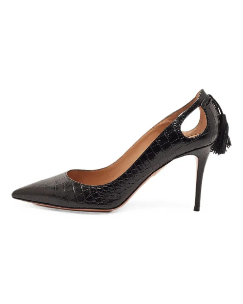 Aquazzura croc-embossed tassel pumps - Schwarz Schwarz