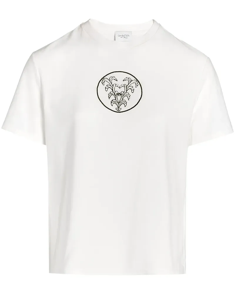 Giambattista Valli T-Shirt mit V-Stickerei - Weiß Weiß