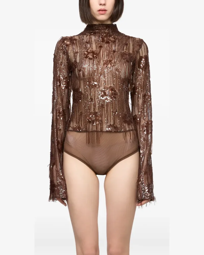 ATU Body Couture sequin-embellished fringed bodysuit - Braun Braun