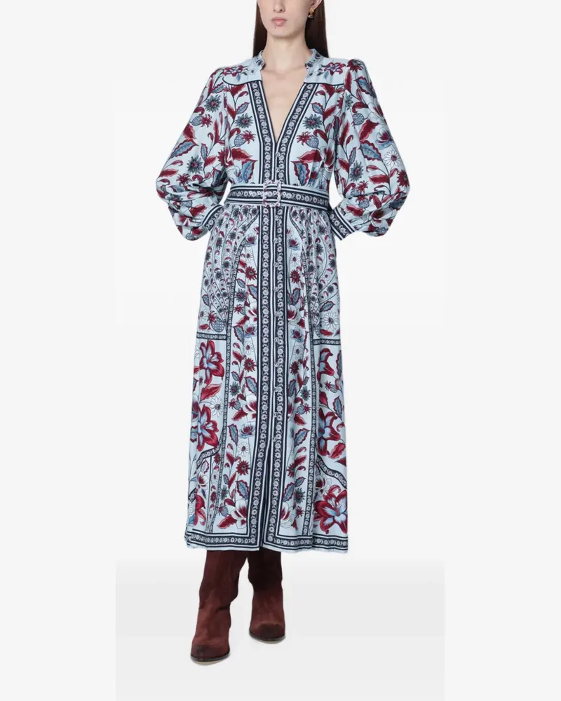 FARM Rio Marcelle Midikleid mit Blumenprint - Blau Blau