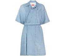 Gewickeltes Jeanskleid mit Bindegürtel - Blau