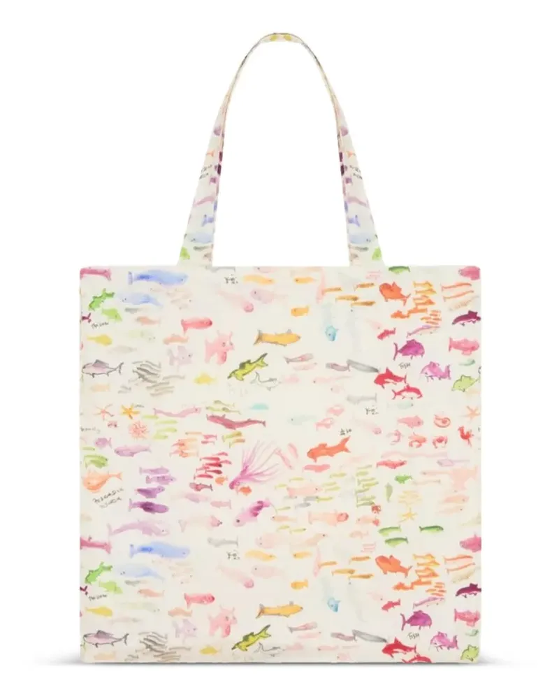 Vilebrequin x Fabrice Hyber fish-print linen beach bag - Nude Nude