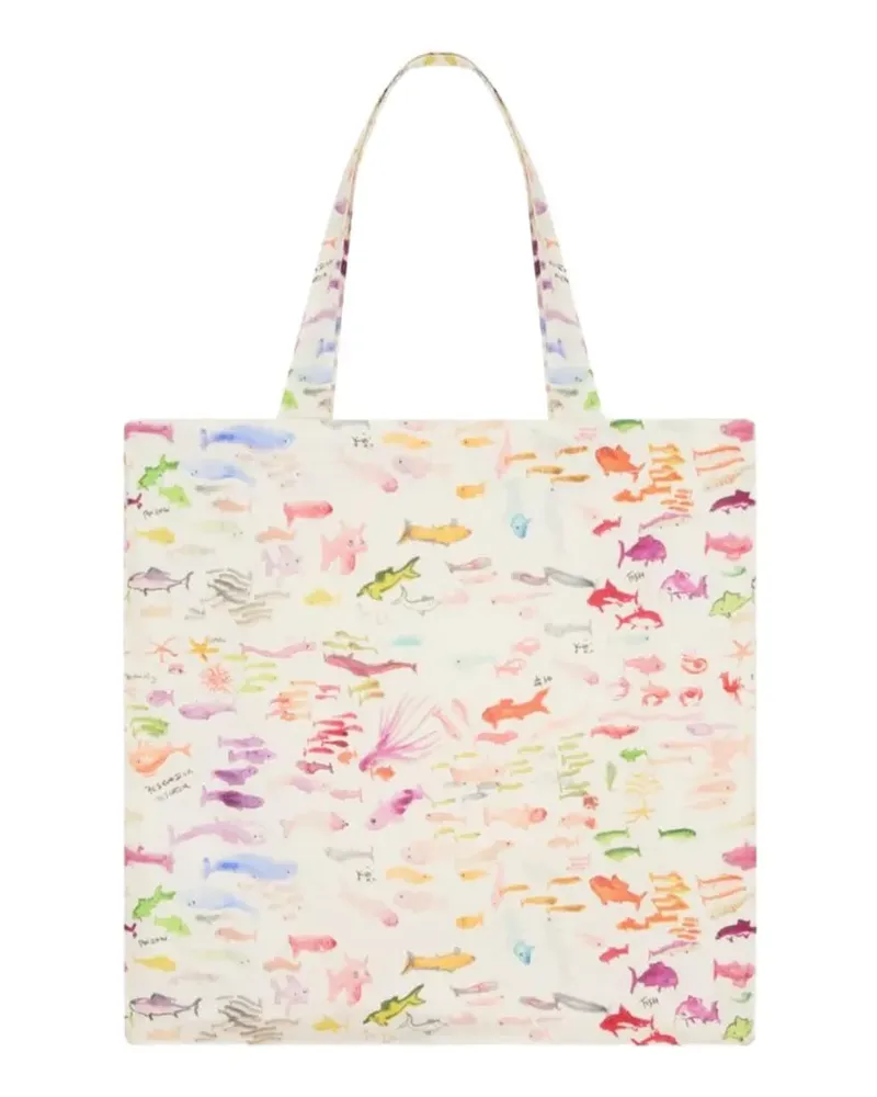 Vilebrequin x Fabrice Hyber fish-print linen beach bag - Nude Nude
