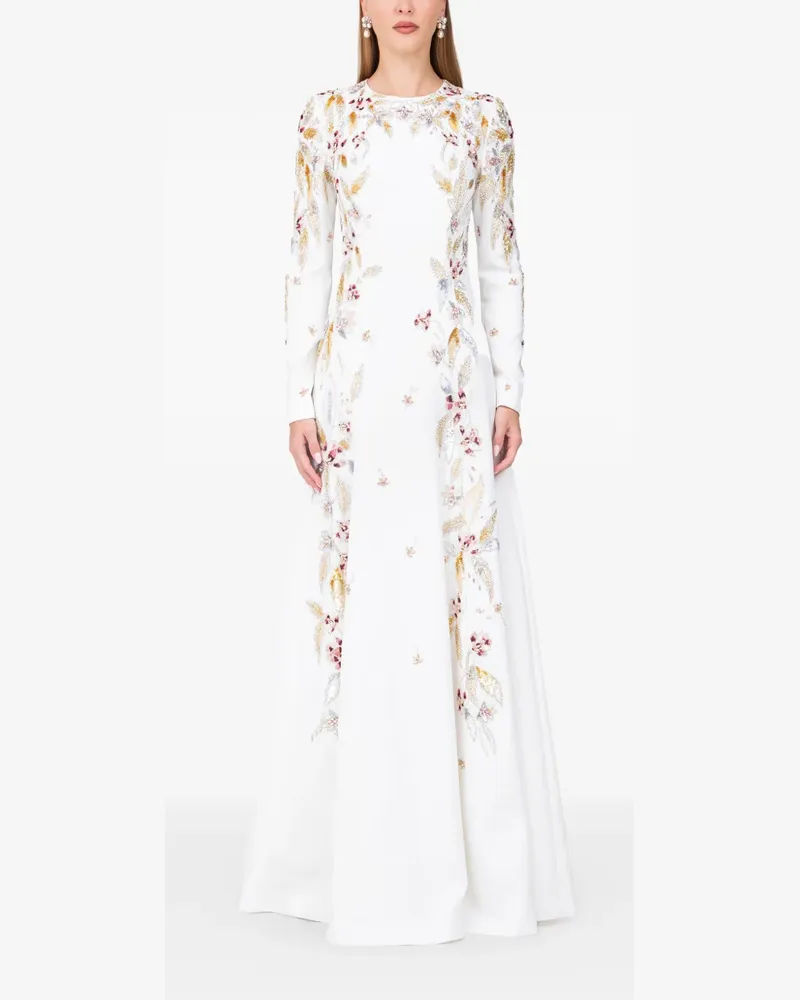 Dina Melwani floral-embellished dress - Weiß Weiß