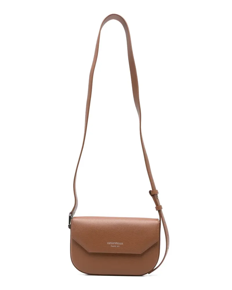 Emporio Armani mini 1981 logo-print leather crossbody bag - Braun Braun