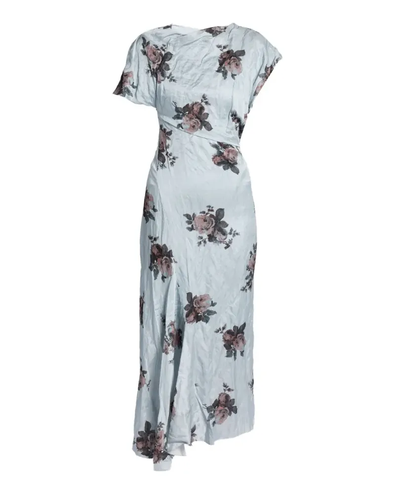 Erdem floral-print asymmetric midi dress - Blau Blau