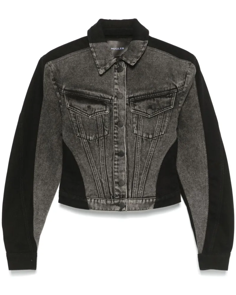 Thierry Mugler Zweifarbige Jeansjacke Schwarz