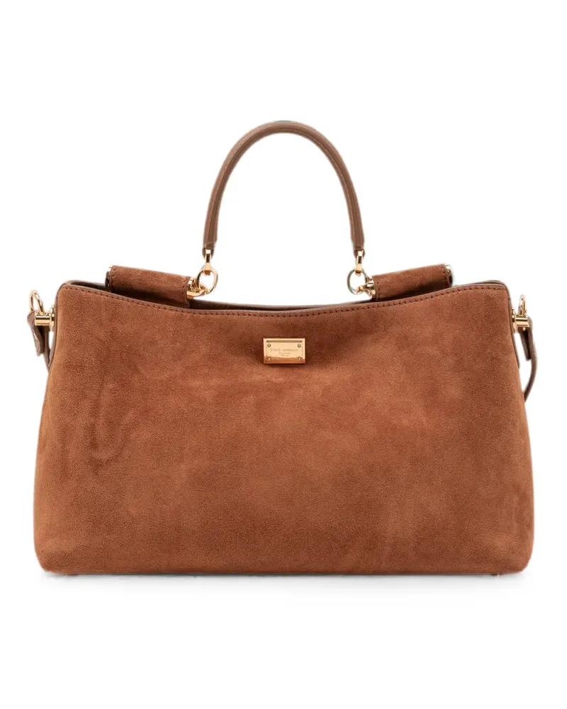 Dolce & Gabbana Vittoria suede-finish logo-plaque shoulder bag - Braun Braun