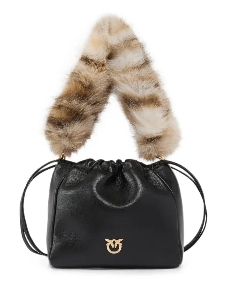 Pinko Tasche mit Faux Fur-Besatz - Schwarz Schwarz