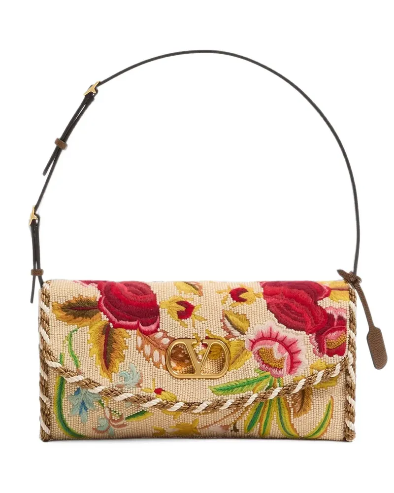 Valentino Garavani VLogo Signature Schultertasche mit Blumenstickerei - Nude Nude