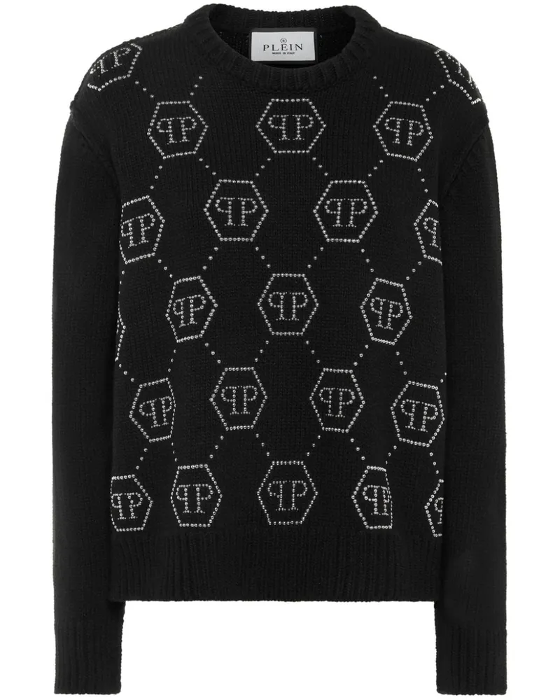 Philipp Plein Pullover mit Kristall-Logo - Schwarz Schwarz