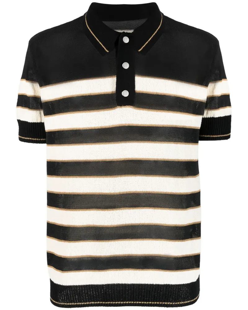 Balmain Gestreiftes Poloshirt mit Logo - Schwarz Schwarz