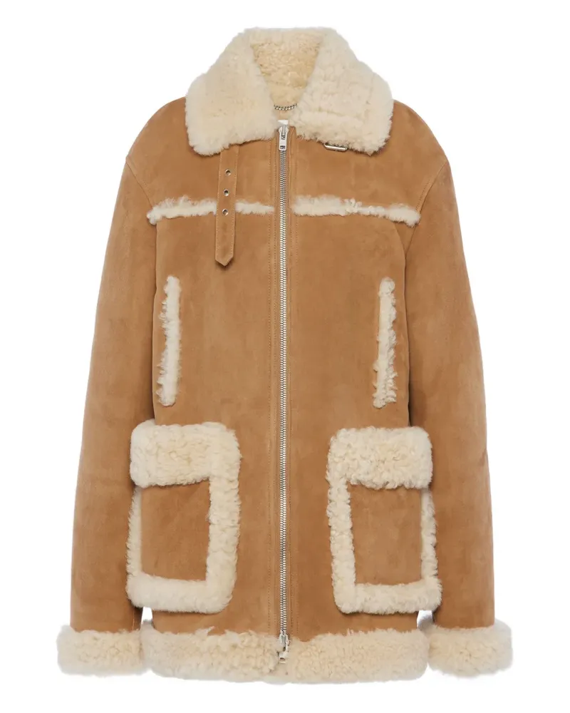 Maison Margiela shearling-trim suede jacket - Braun Braun
