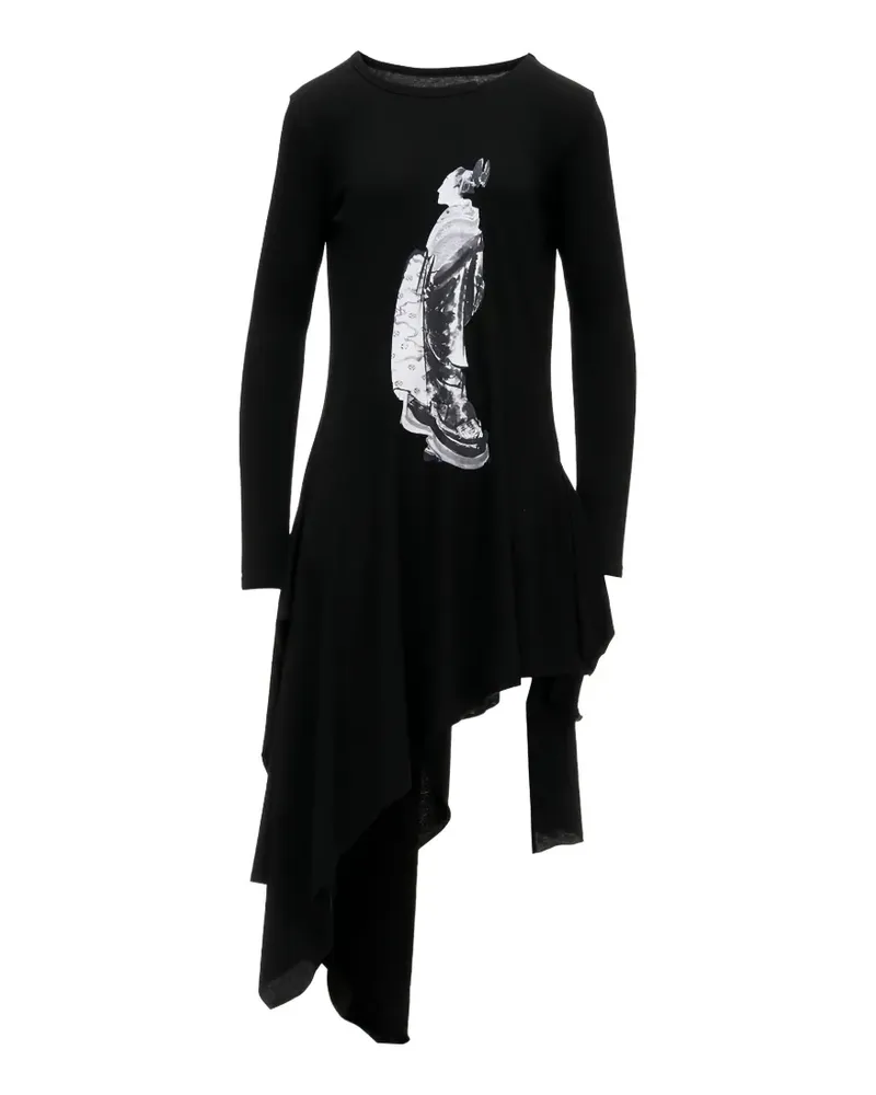 Yohji Yamamoto Asymmetrisches Kleid mit grafischem Print - Schwarz Schwarz