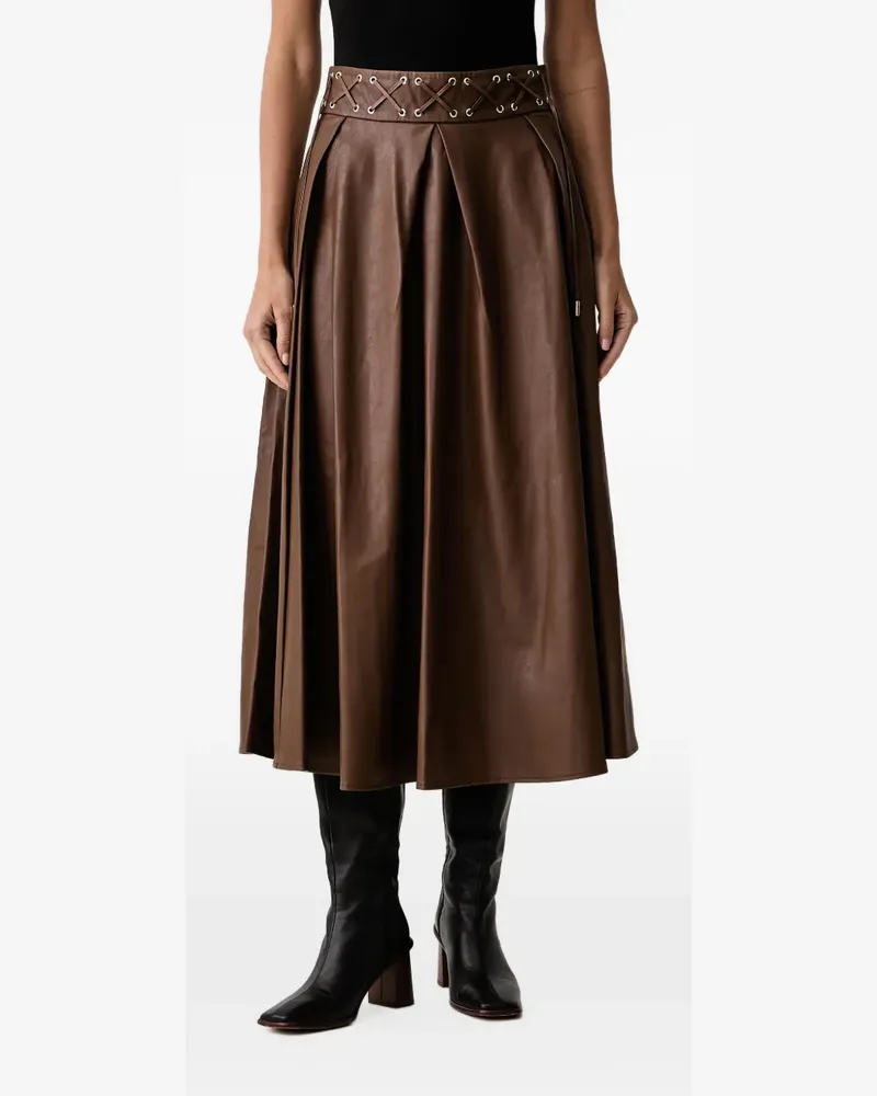 Fracomina lace-up pleated midi skirt - Braun Braun