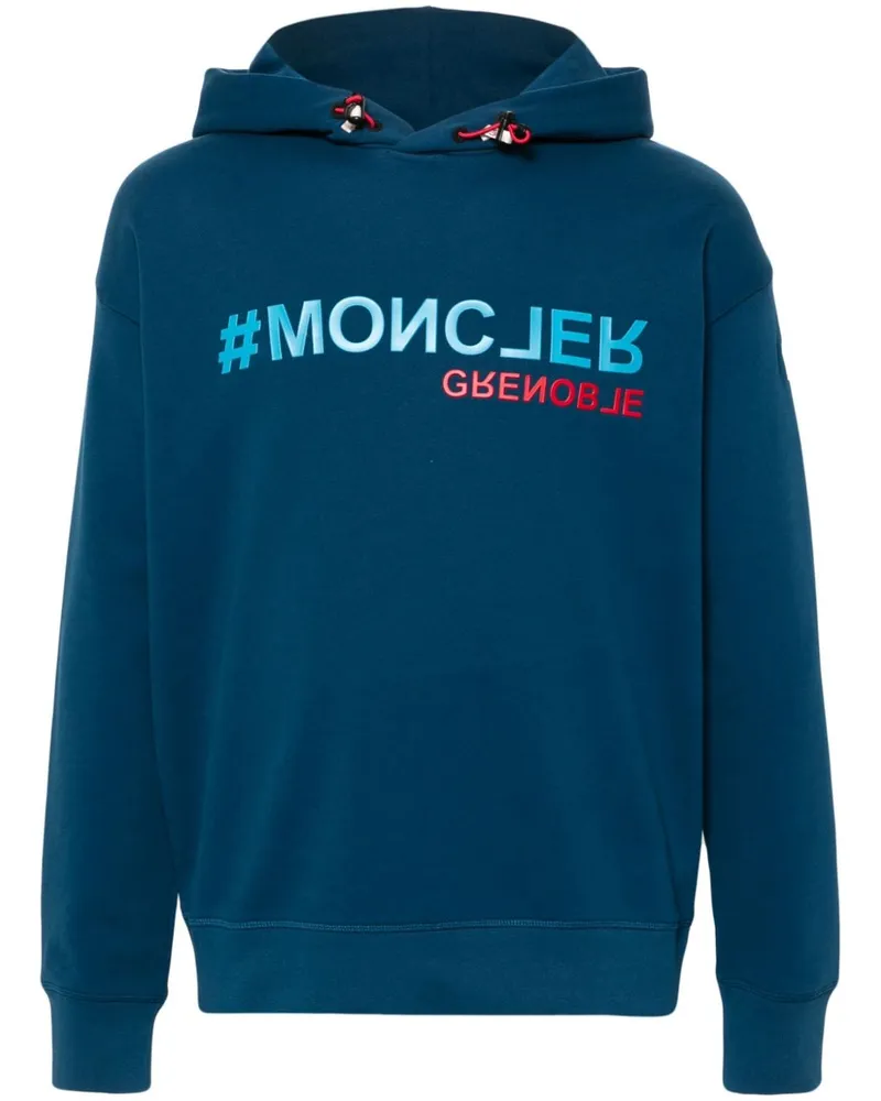 Moncler Hoodie mit gummiertem Logo Blau