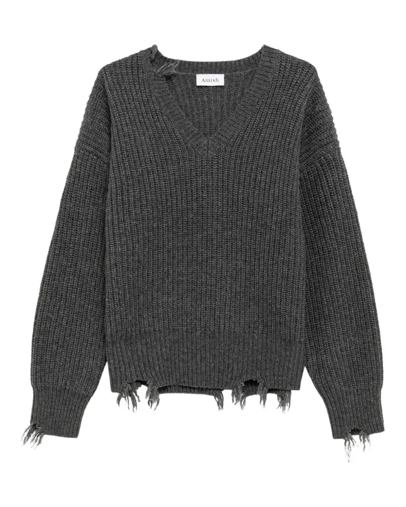 Amish Gerippter Pullover im Distressed-Look - Grau Grau