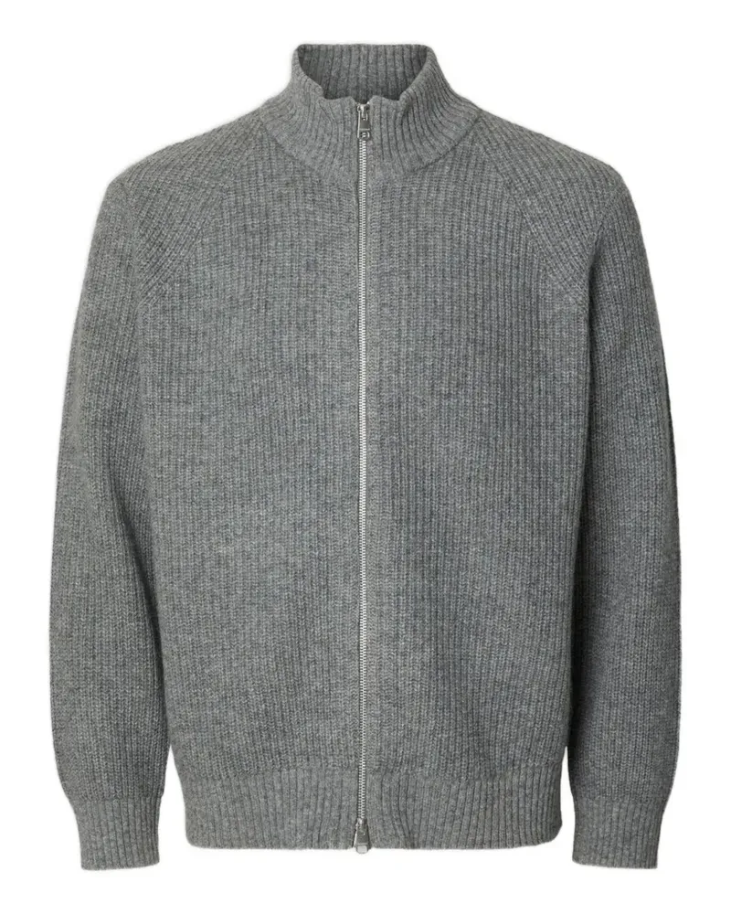 Selected zip-fastening ribbed-knit cardigan - Grau Grau