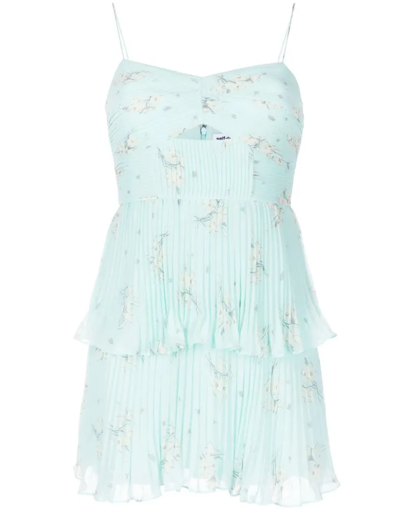 Self-Portrait Leeva Minikleid mit Blumen-Print - Blau Blau