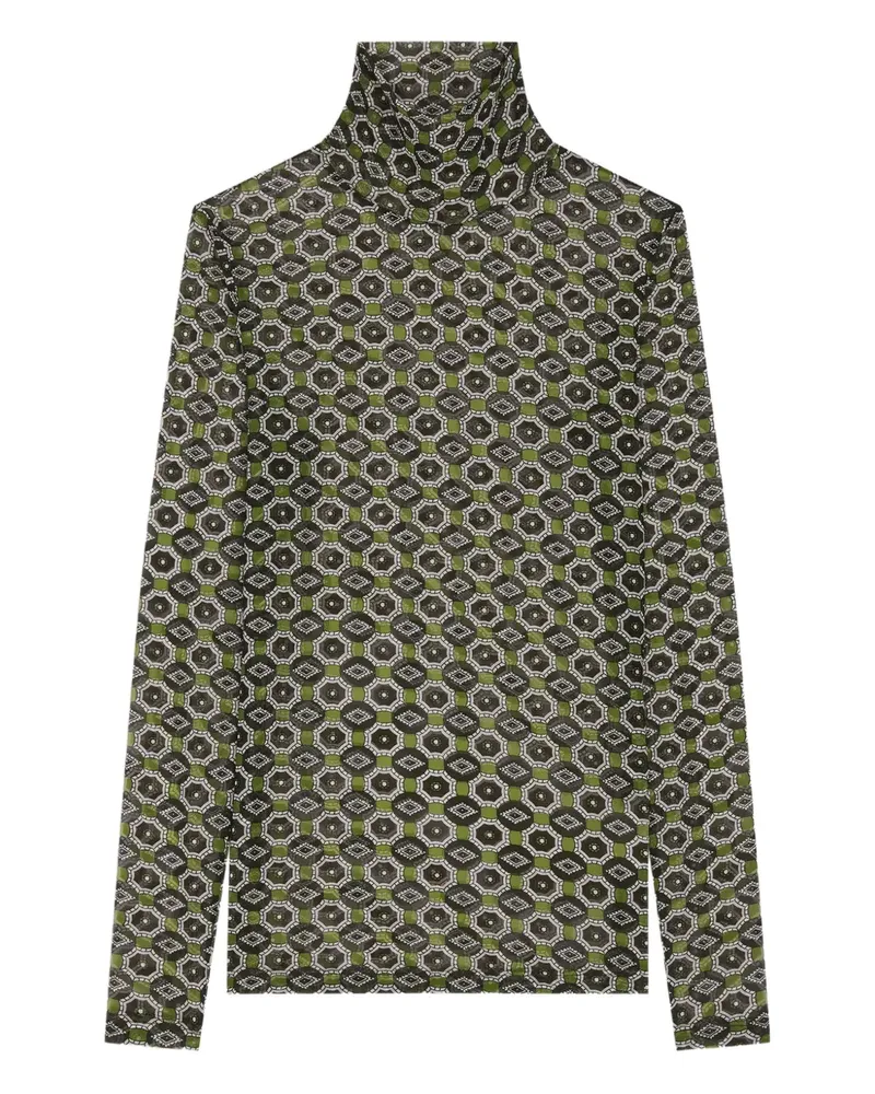 Dries van Noten Rollkragen-T-Shirt mit geometrischem Muster - Grün Grün