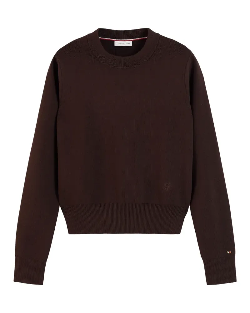Tommy Hilfiger Premium Pullover mit rundem Ausschnitt und Logo-Stickerei - Braun Braun