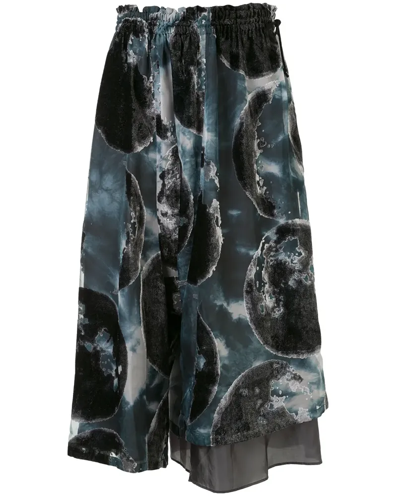 Yohji Yamamoto Midirock mit Mond-Print - Schwarz Schwarz