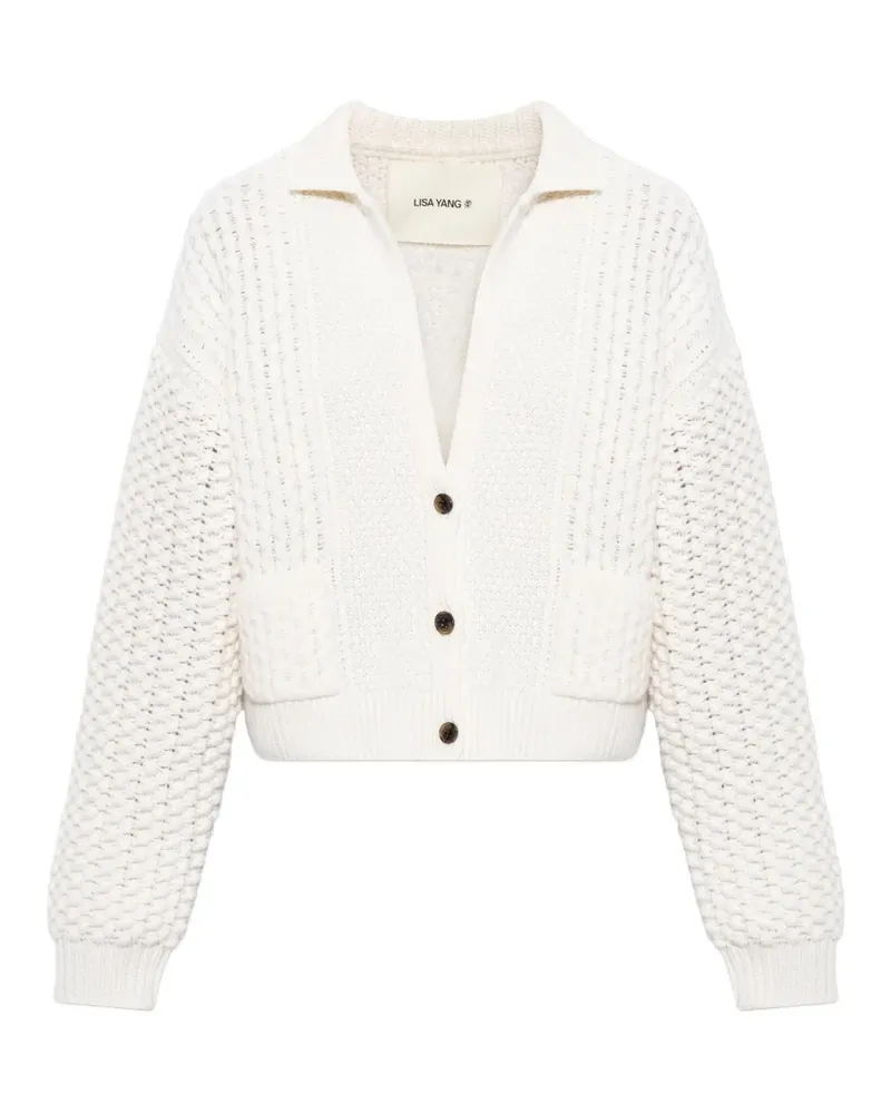 Lisa Yang Becs Cardigan mit Zopfmuster - Weiß Weiß