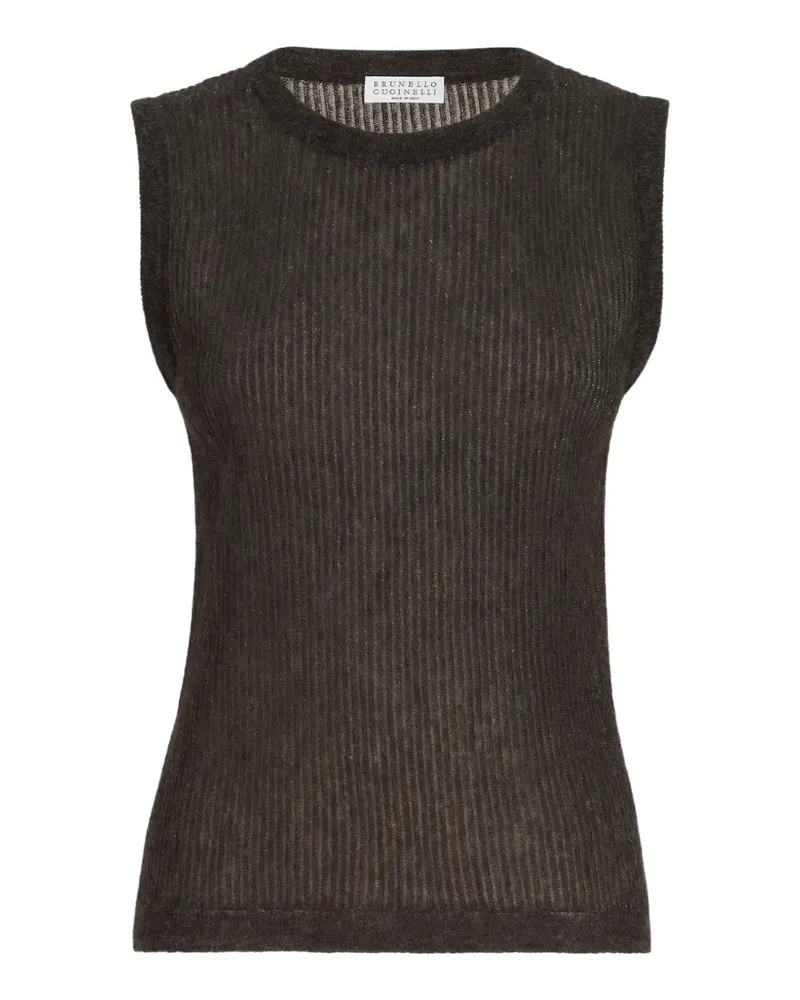 Brunello Cucinelli Rippstricktop aus funkelnder Seide, Alpaka und Wolle - Braun Braun
