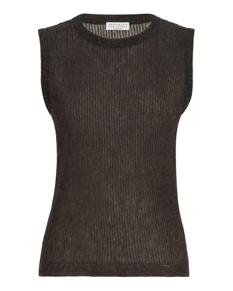 Brunello Cucinelli Rippstricktop aus funkelnder Seide, Alpaka und Wolle - Braun Braun