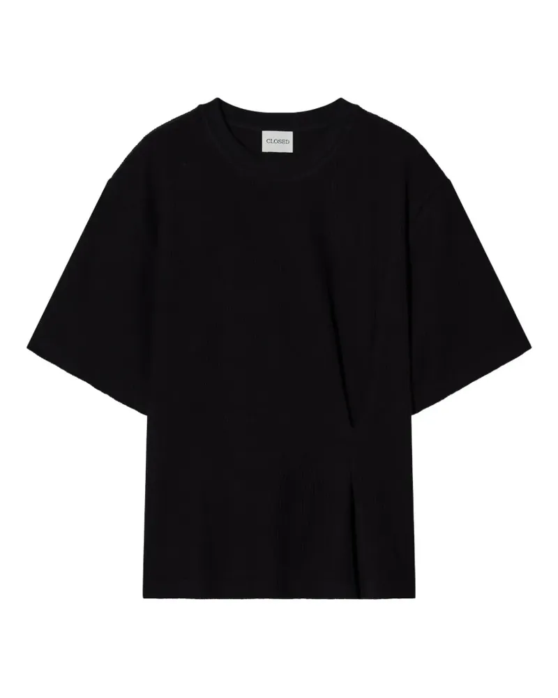 Closed ribbed draped T-shirt - Schwarz Schwarz
