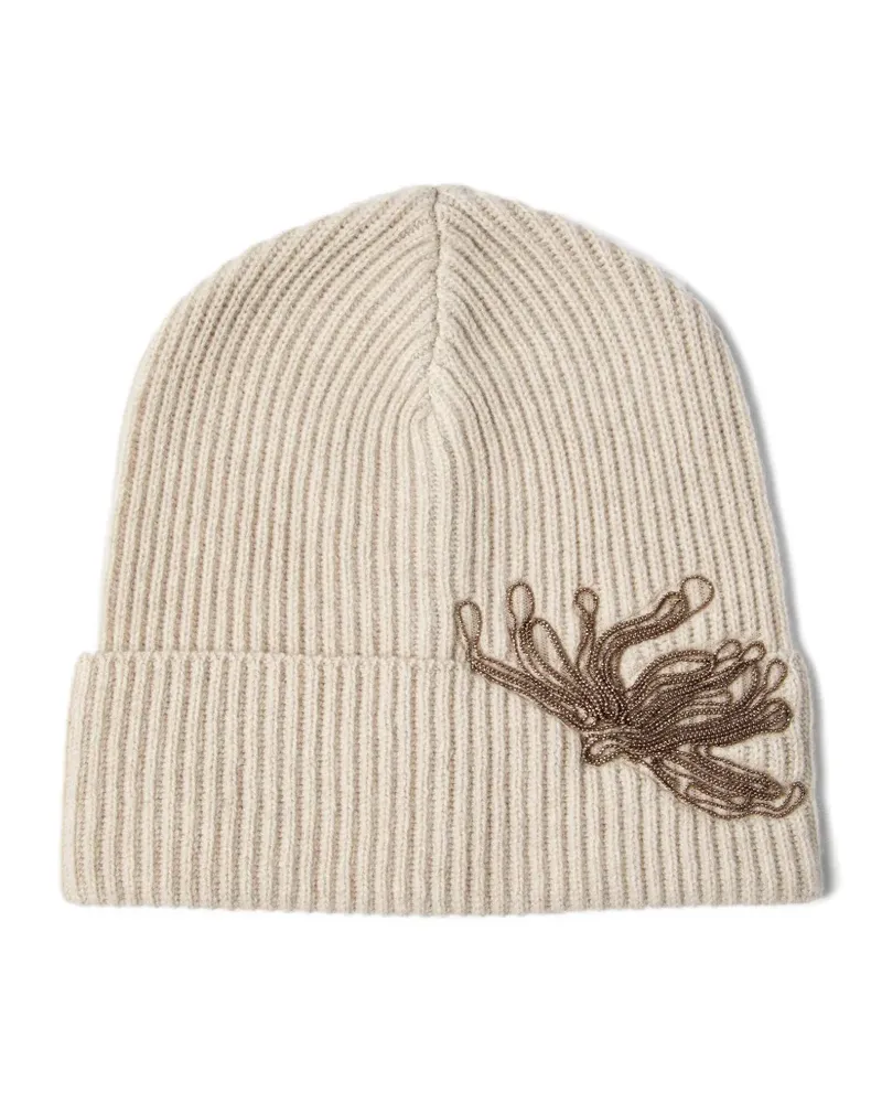 Brunello Cucinelli Gerippte Beanie mit Kettendetail - Nude Nude