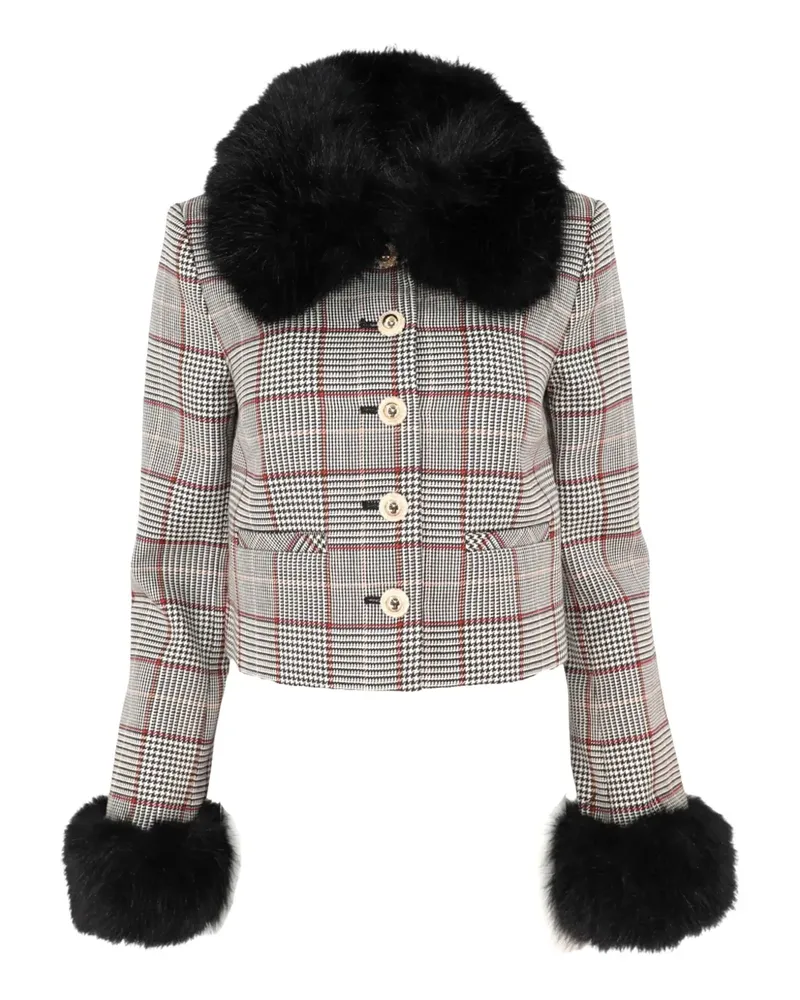 Self-Portrait Karierte Jacke aus Faux Fur - Braun Braun