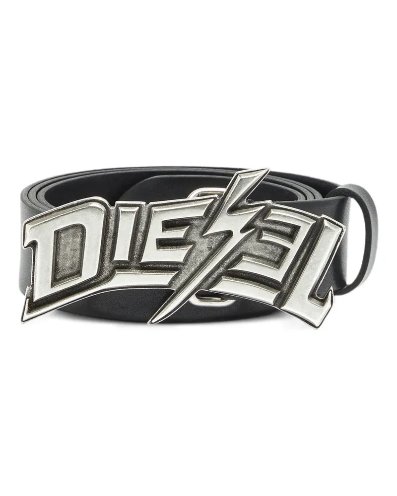 Diesel 4cm leather belt with lightning bolt buckle - Schwarz Schwarz