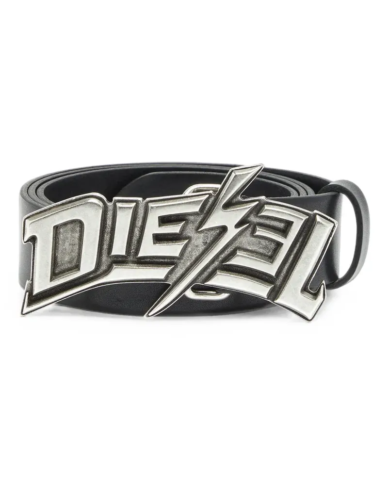 Diesel 4cm leather belt with lightning bolt buckle - Schwarz Schwarz