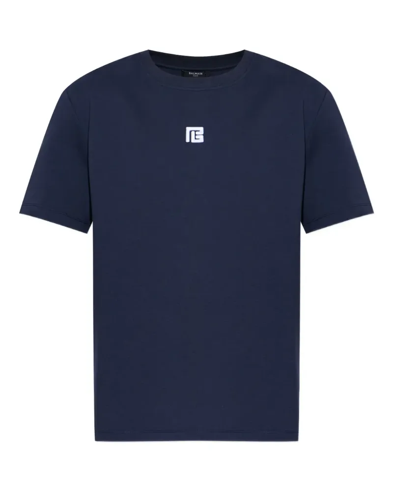 Balmain logo-embroidered crew-neck T-shirt - Blau Blau