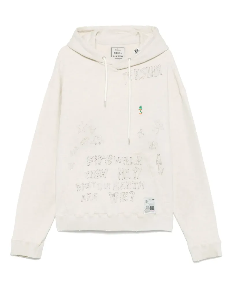 MIHARAYASUHIRO Hoodie im Distressed-Look mit Print - Nude Nude