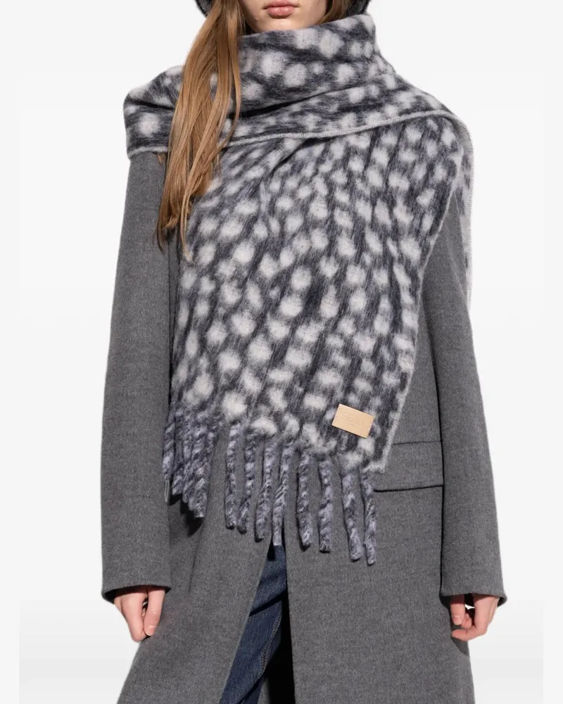 Fendi fringed checked scarf - Grau Grau