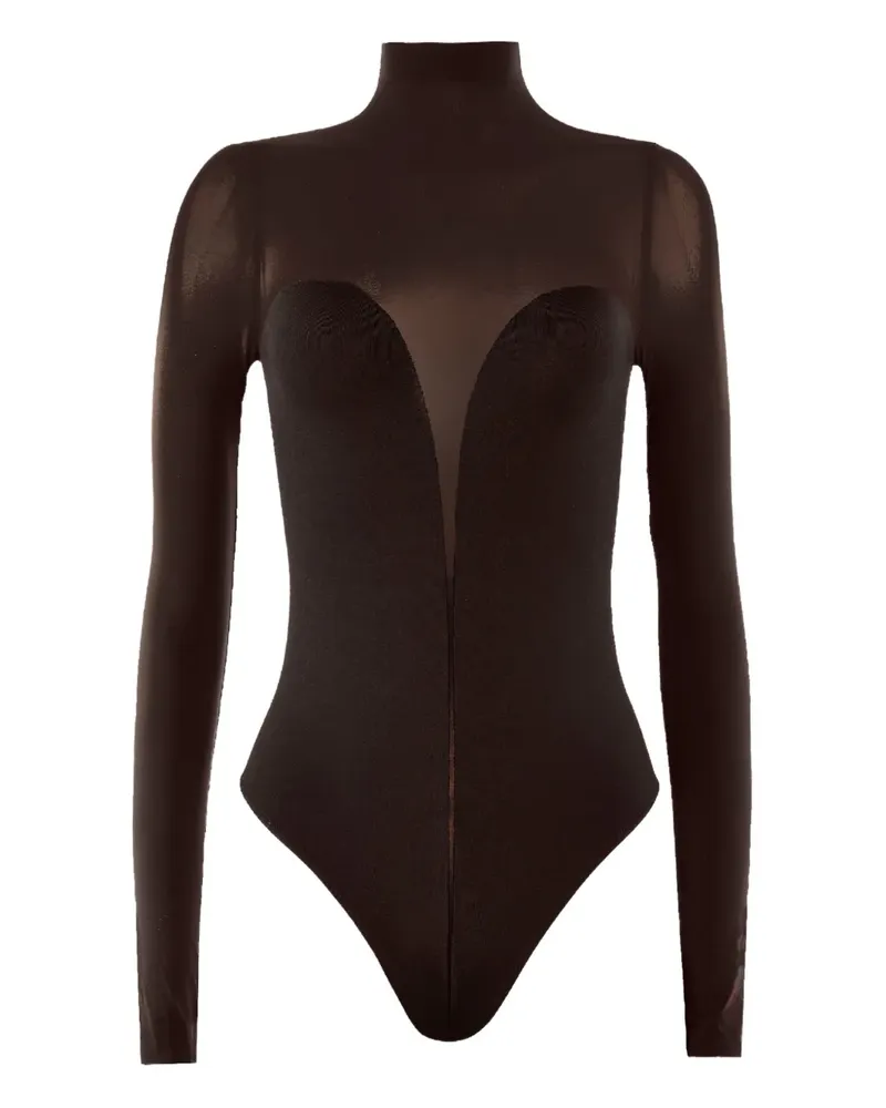 Wolford Stehkragen-Body mit semi-transparenten Einsätzen - Braun Braun