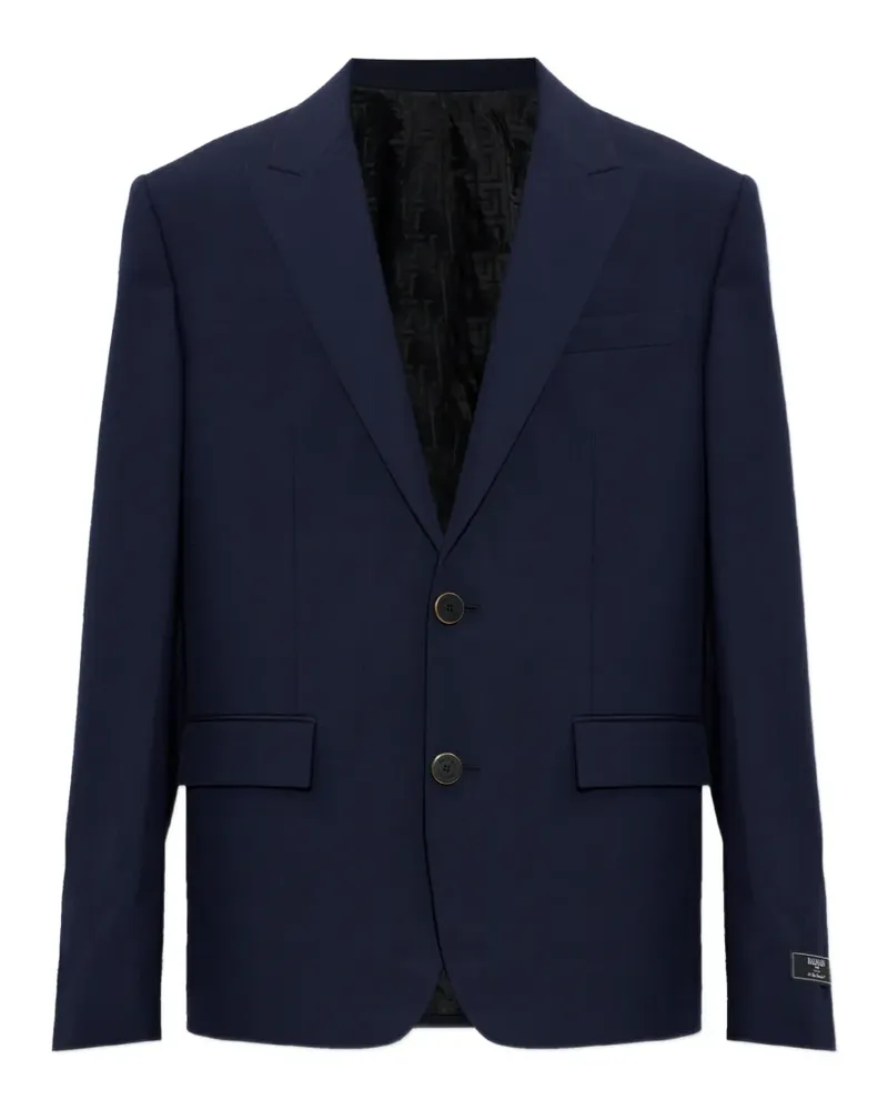Balmain logo-patch wool blazer - Blau Blau