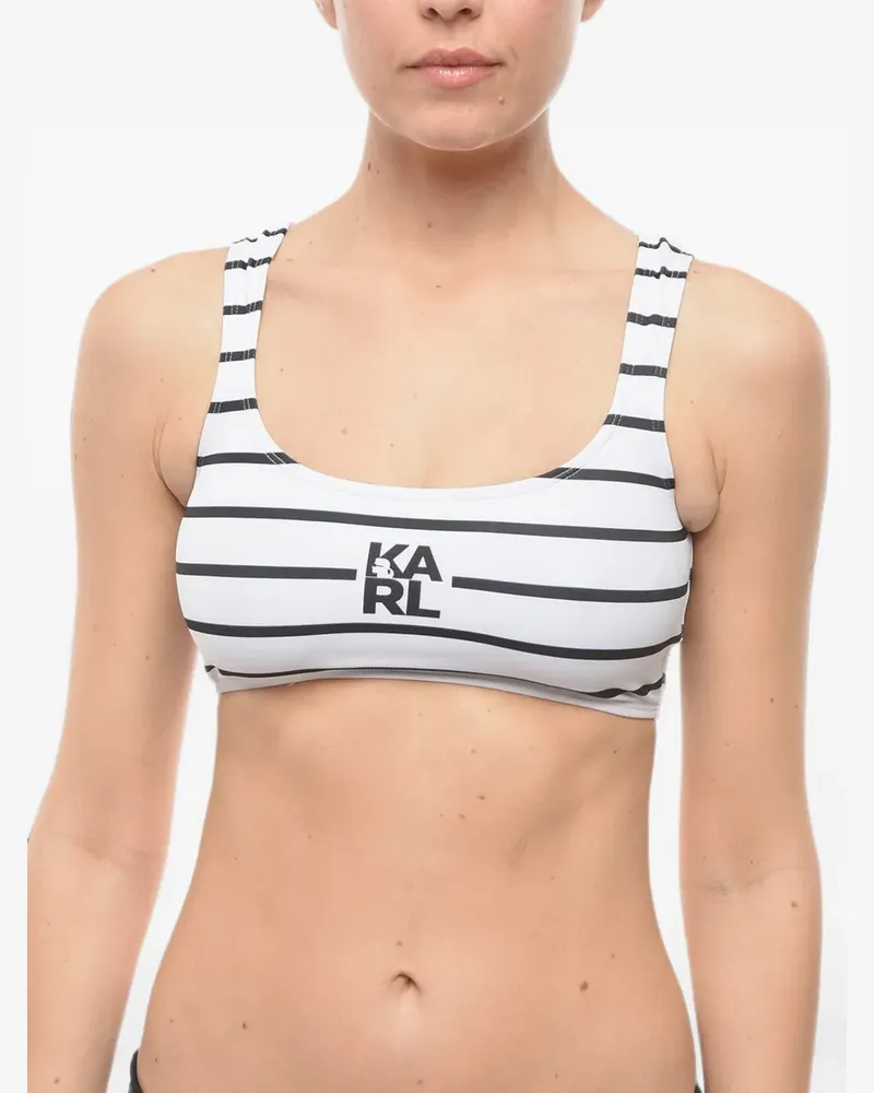 Karl Lagerfeld Gestreifter Bikini mit Logo-Print - Weiß Weiß