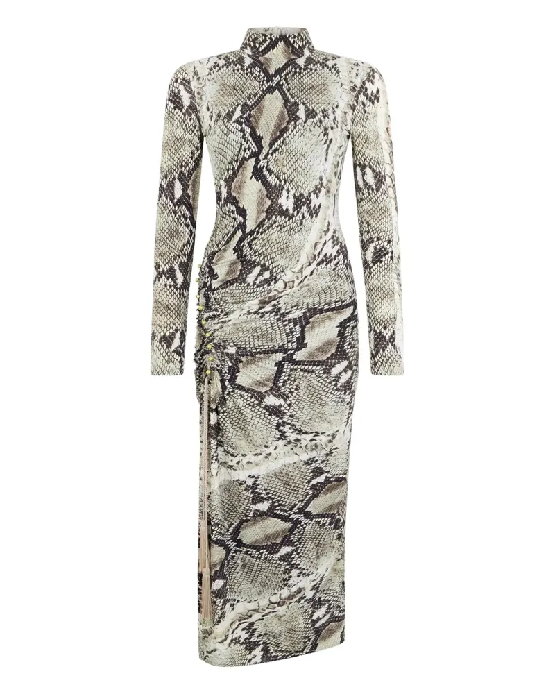 Roberto Cavalli Gerafftes Midikleid mit Python-Print - Grau Grau