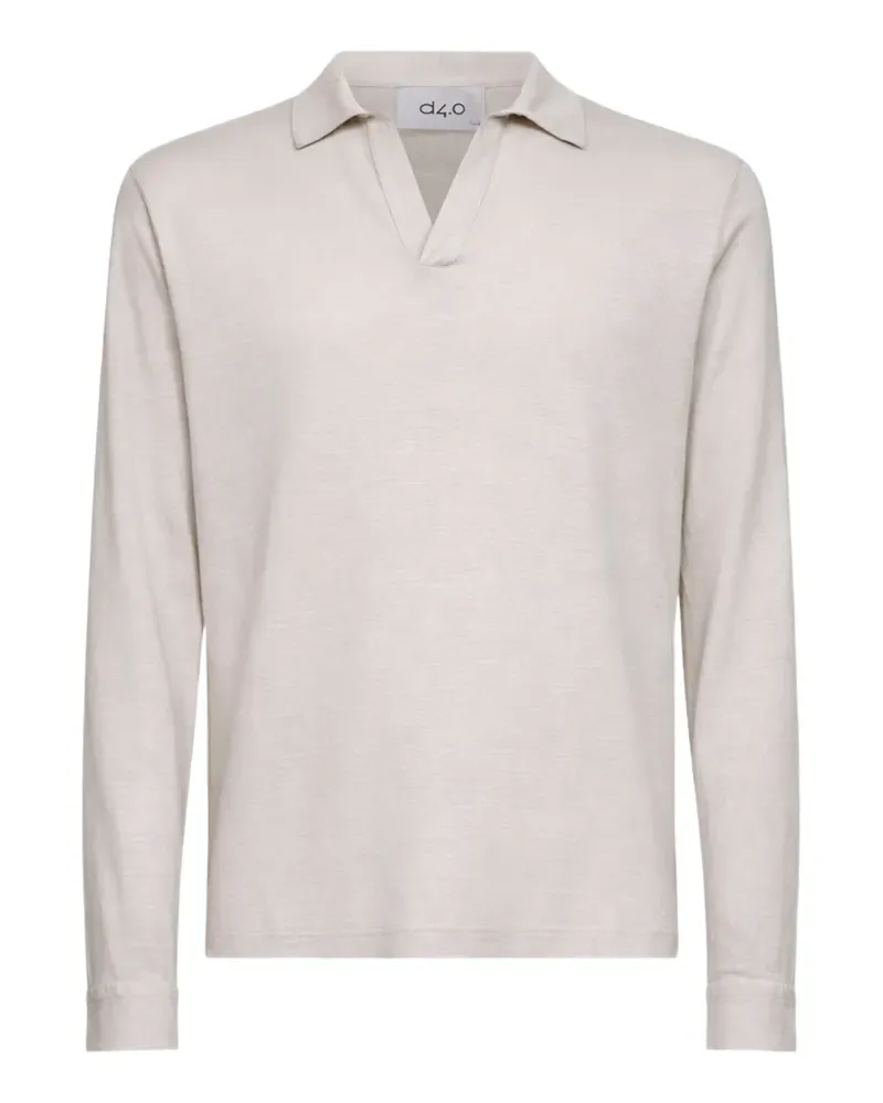 D4.0 Langärmeliges Poloshirt mit V-Ausschnitt - Nude Nude