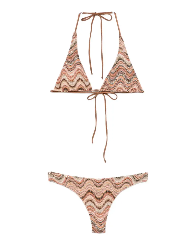 MC2 Saint Barth sequin-embellished zigzag-knit bikini - Braun Braun