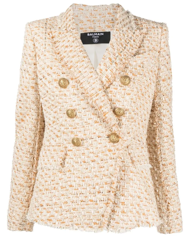 Balmain Doppelreihiger Tweed-Blazer - Nude Nude