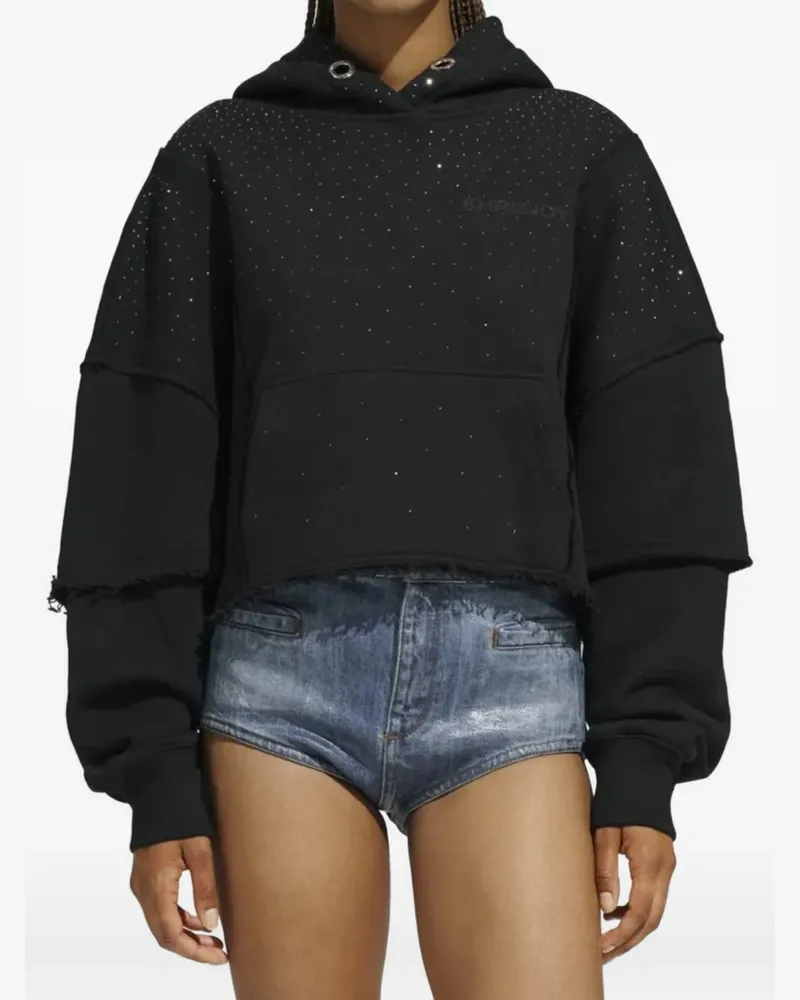 KHRISJOY crystal-embellished frayed hoodie - Schwarz Schwarz