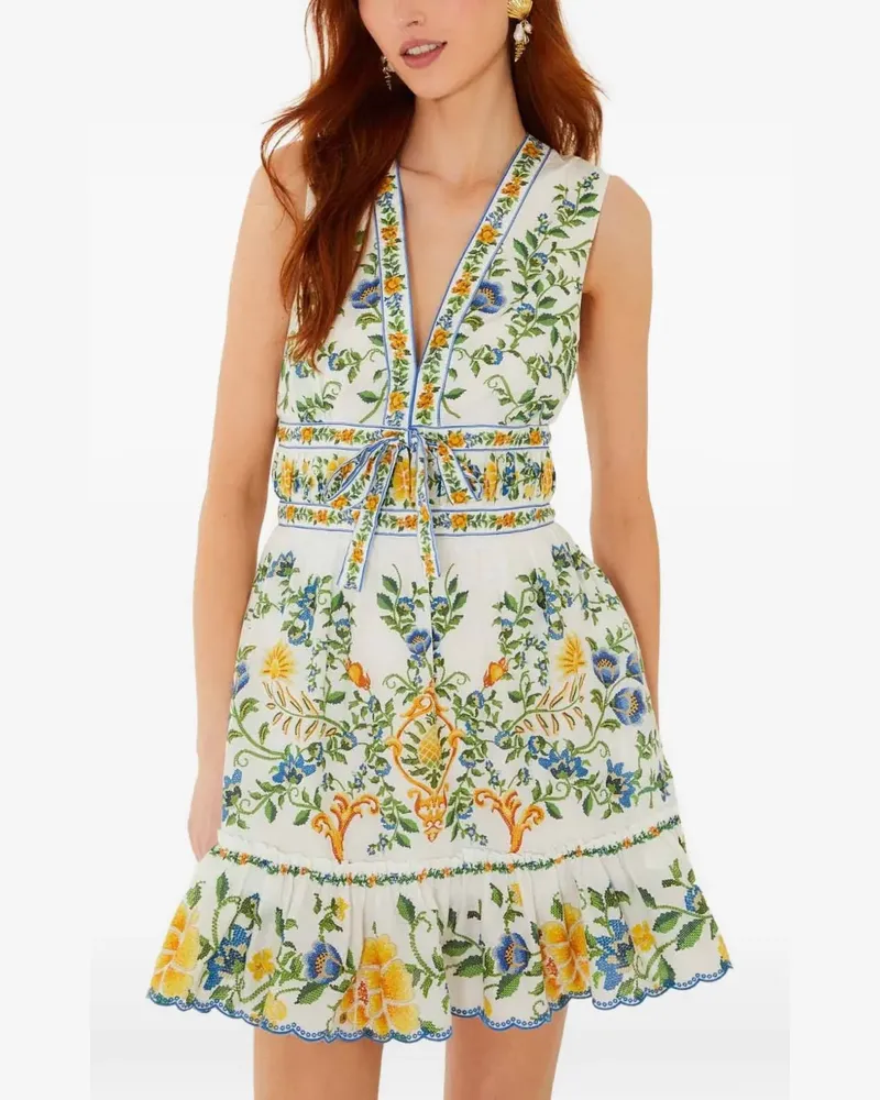 FARM Rio Emily Minikleid mit Blumen-Print - Weiß Weiß