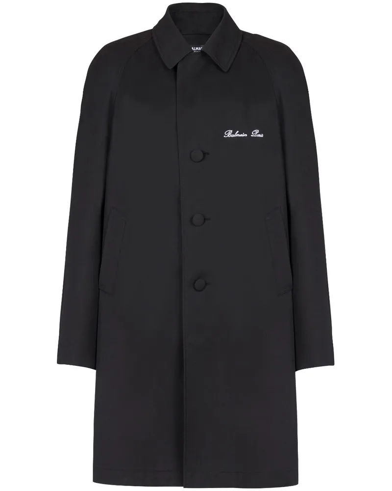 Balmain Einreihiger Mantel mit Logo-Stickerei - Schwarz Schwarz