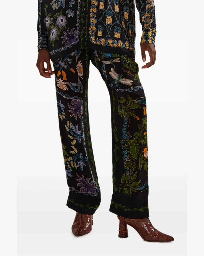 FARM Rio Gerade Hose mit Blumenmuster - Schwarz Schwarz